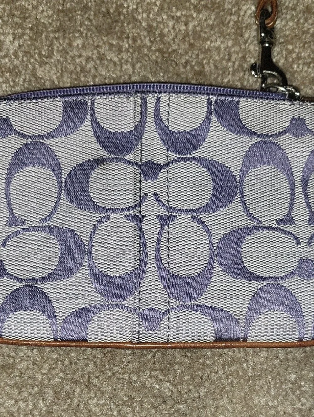 Coach Lavender Signature Canvas Wristlet with Tan Leather Trim